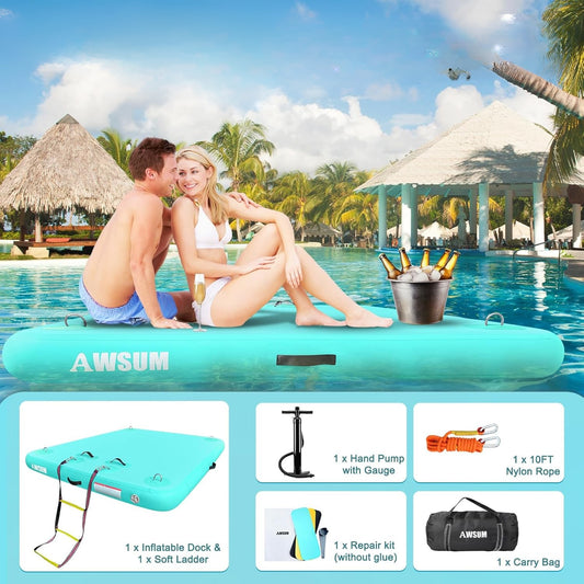 MUELLE FLOTANTE INFLABLE PLATAFORMA DE MUELLE FLOTANTE BALSA DE ISLA CON SUPERFICIE ANTIDESLIZANTE PARA PISCINA, PLAYA, OCÉANO