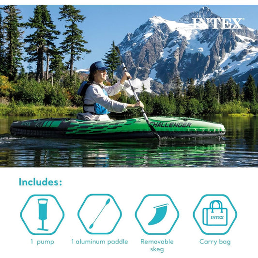 INTEX CHALLENGER SERIE KAYAK INFLABLE CON PALETAS DE 86” Y BOMBA DE ALTO RENDIMIENTO – PVC SUPERFUERTE – ASIENTO AJUSTABLE CON RESPALDO