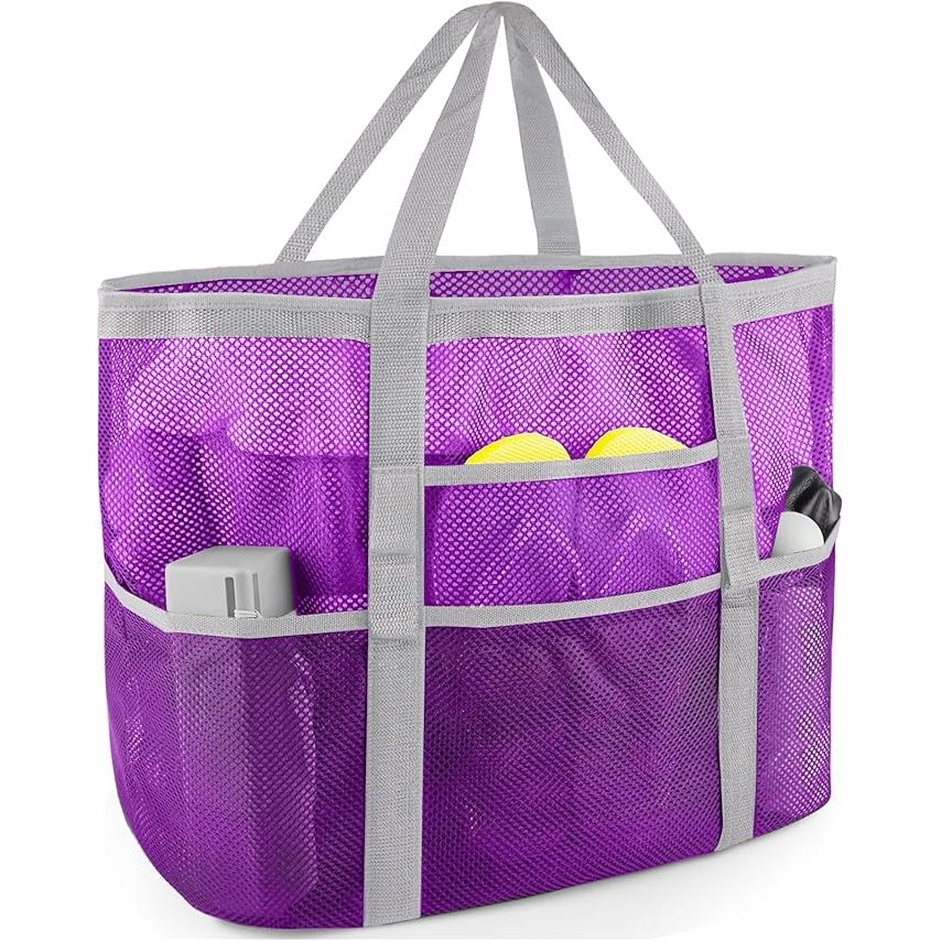 BOLSA DE PLAYA DE MALLA – TOTE GRANDE CON BOLSILLOS PARA FAMILIA Y VACACIONES