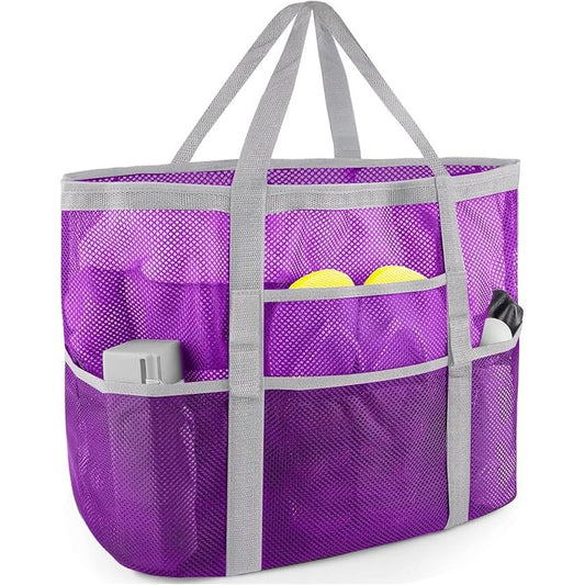 BOLSA DE PLAYA DE MALLA – TOTE GRANDE CON BOLSILLOS PARA FAMILIA Y VACACIONES
