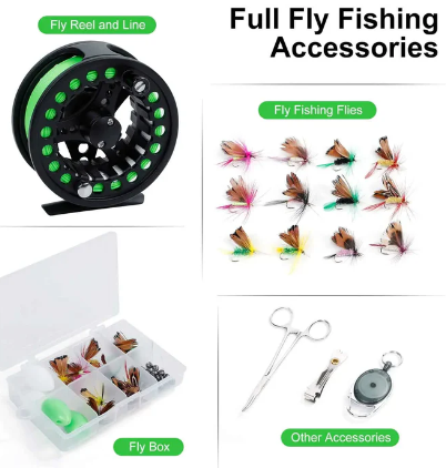 PLUSINNO KIT DE INICIO COMBINADO DE CAÑA Y CARRETE DE PESCA CON MOSCA