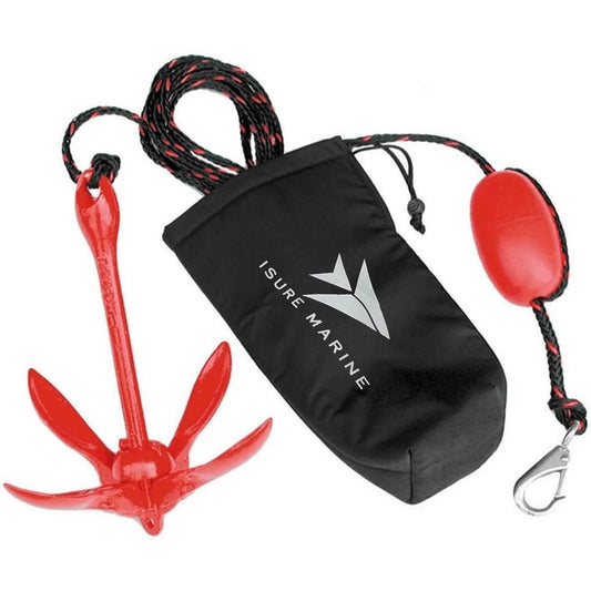 ISURE MARINE KIT DE ANCLAJE PARA KAYAK, CANOA Y BOTES PEQUEÑOS – PLEGABLE 3.5LB ROJO
