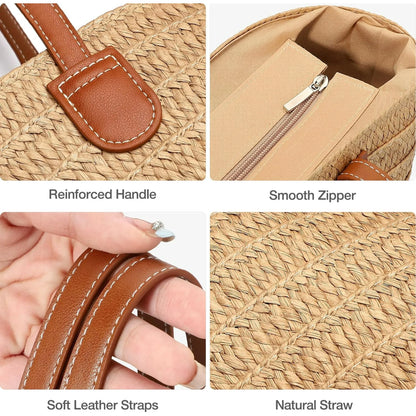 BOLSO DE PLAYA DE PAJA PARA MUJER – BANDOLERA CON ZÍPER