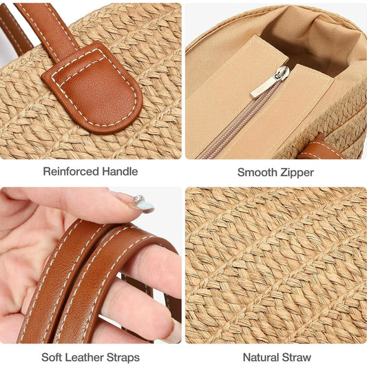 BOLSO DE PLAYA DE PAJA PARA MUJER – BANDOLERA CON ZÍPER