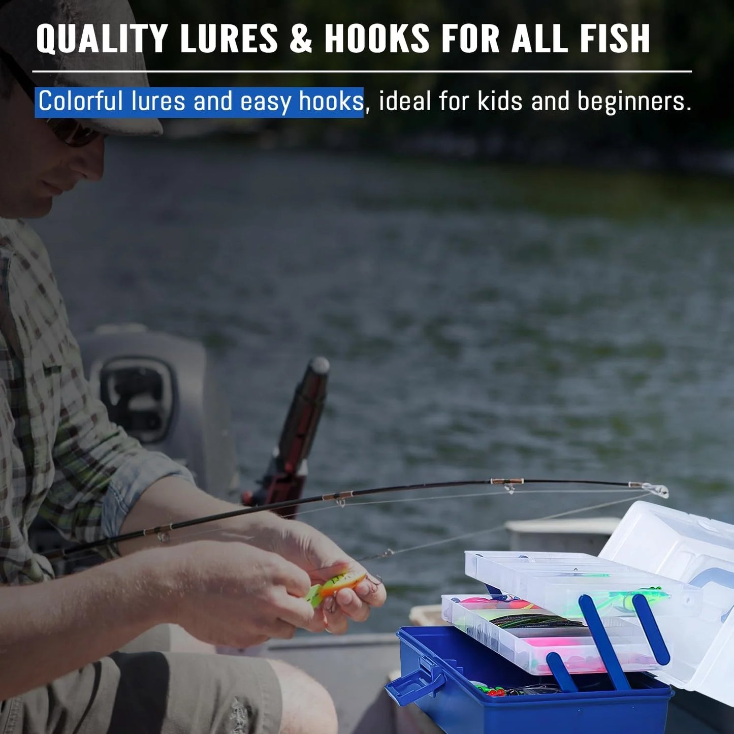 KIT DE SEÑUELOS DE PESCA DE 448 PIEZAS CON CAJA DE APAREJOS DE 3 CAPAS