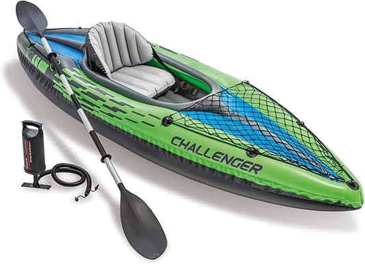INTEX CHALLENGER SERIE KAYAK INFLABLE CON PALETAS DE 86” Y BOMBA DE ALTO RENDIMIENTO – PVC SUPERFUERTE – ASIENTO AJUSTABLE CON RESPALDO