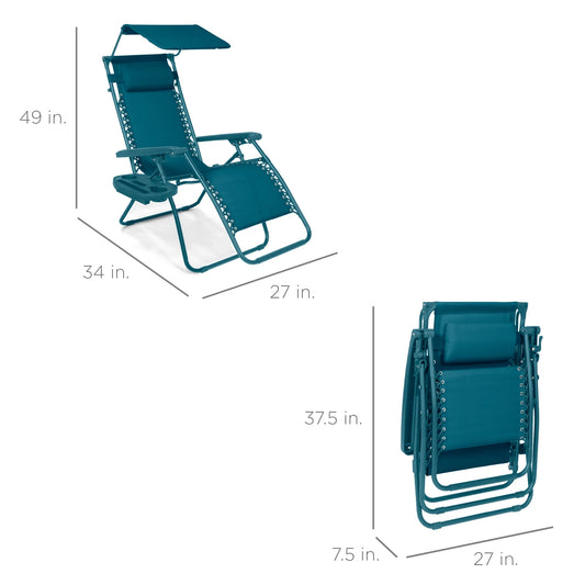 SILLÓN RECLINABLE PLEGABLE DE GRAVEDAD CERO CON DOSSEL, REPOSACABEZAS Y BANDEJA
