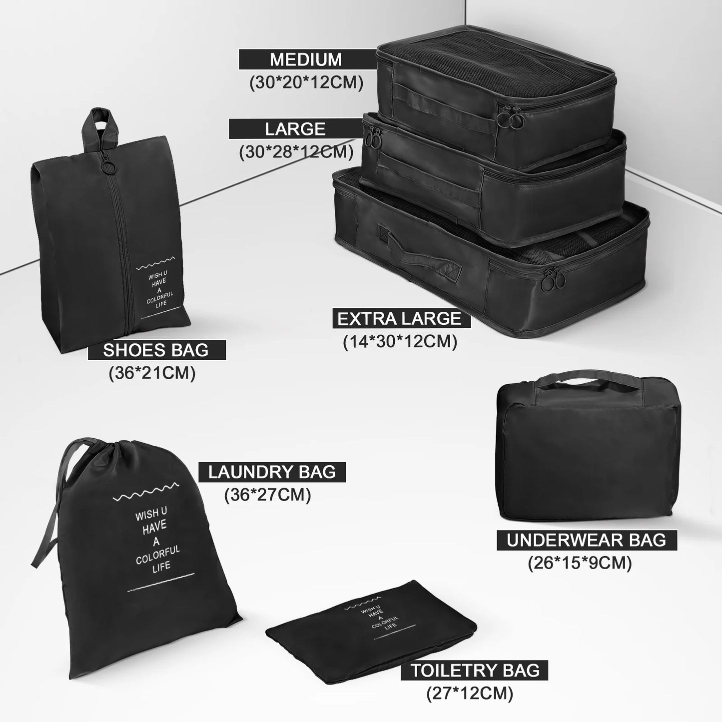 JUEGO DE MALETAS DE VIAJE 3 PIEZAS - CON 7 BOLSAS ORGANIZADORAS