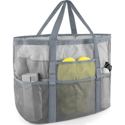 BOLSA DE PLAYA DE MALLA – TOTE GRANDE CON BOLSILLOS PARA FAMILIA Y VACACIONES