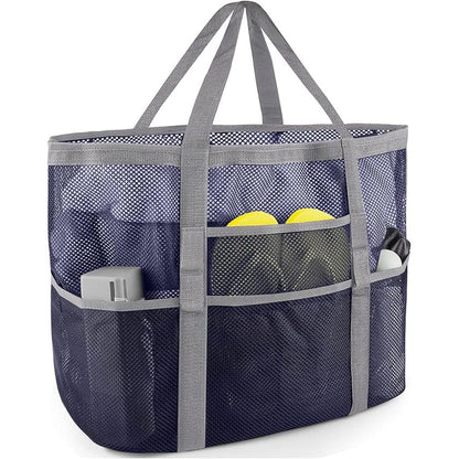 BOLSA DE PLAYA DE MALLA – TOTE GRANDE CON BOLSILLOS PARA FAMILIA Y VACACIONES
