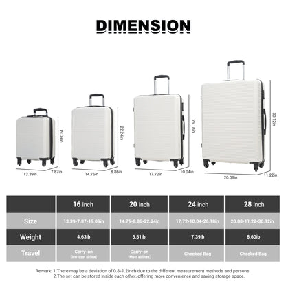 JUEGO DE MALETAS RÍGIDAS DE 7 PIEZAS – ABS+PC LIGERAS CON CERRADURA TSA Y RUEDAS 360°