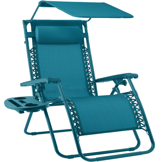 SILLÓN RECLINABLE PLEGABLE DE GRAVEDAD CERO CON DOSSEL, REPOSACABEZAS Y BANDEJA