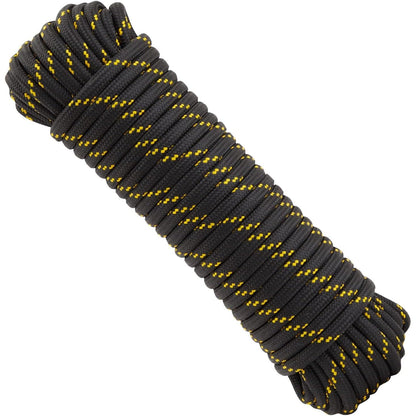 CUERDA TRENZADA DE DIAMANTE PARA BOTES Y REMOLQUES – POLIÉSTER 1/2" X 100FT NEGRO Y AMARILLO
