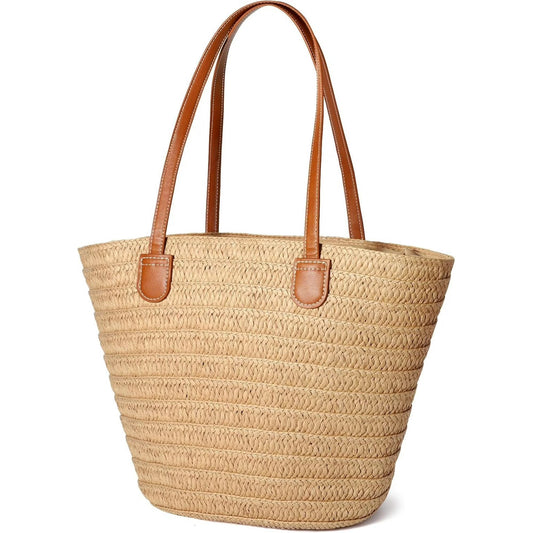 BOLSO DE PLAYA DE PAJA PARA MUJER – BANDOLERA CON ZÍPER