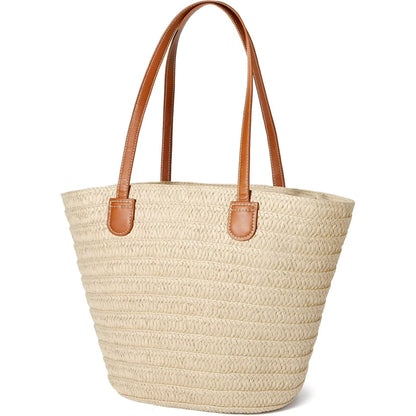 BOLSO DE PLAYA DE PAJA PARA MUJER – BANDOLERA CON ZÍPER