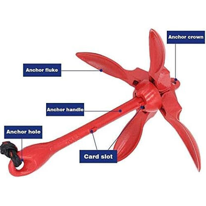 ISURE MARINE KIT DE ANCLAJE PARA KAYAK, CANOA Y BOTES PEQUEÑOS – PLEGABLE 3.5LB ROJO