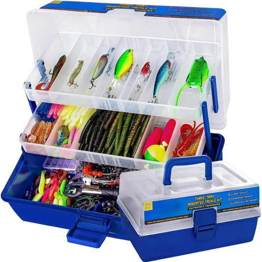 KIT DE SEÑUELOS DE PESCA DE 448 PIEZAS CON CAJA DE APAREJOS DE 3 CAPAS