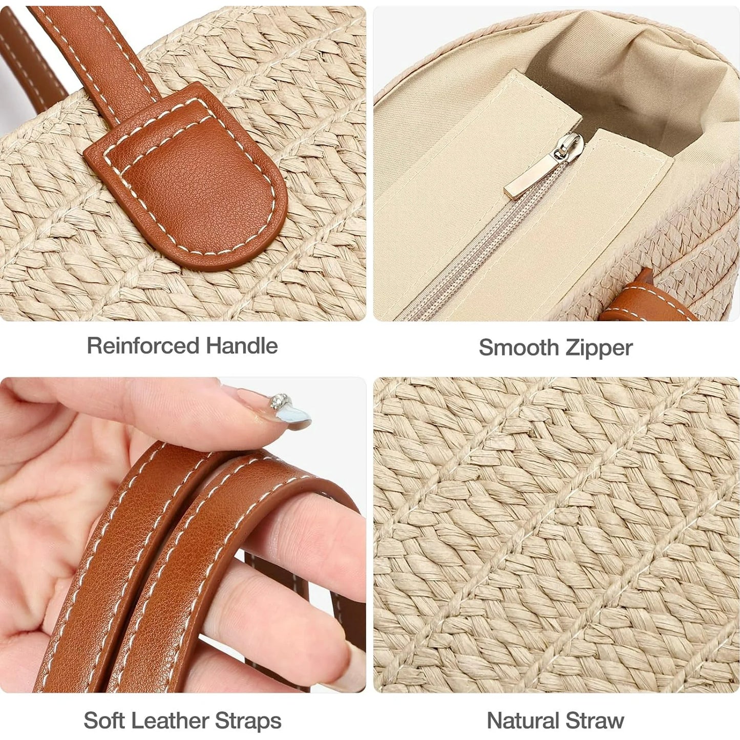 BOLSO DE PLAYA DE PAJA PARA MUJER – BANDOLERA CON ZÍPER