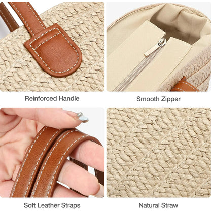 BOLSO DE PLAYA DE PAJA PARA MUJER – BANDOLERA CON ZÍPER