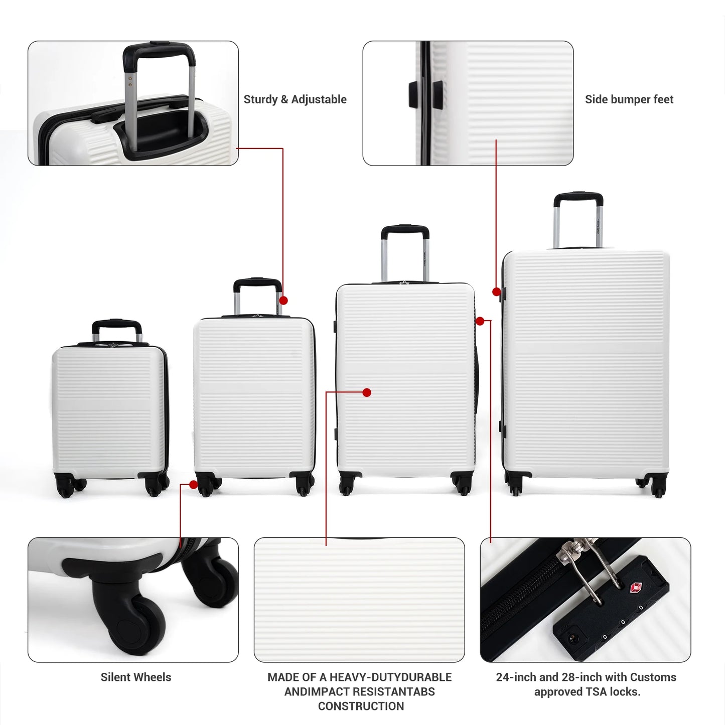 JUEGO DE MALETAS RÍGIDAS DE 7 PIEZAS – ABS+PC LIGERAS CON CERRADURA TSA Y RUEDAS 360°